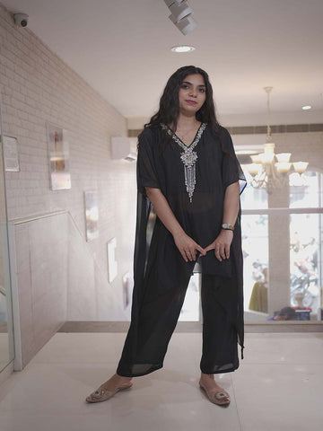 Black Kaftan Set in Premium Crepe