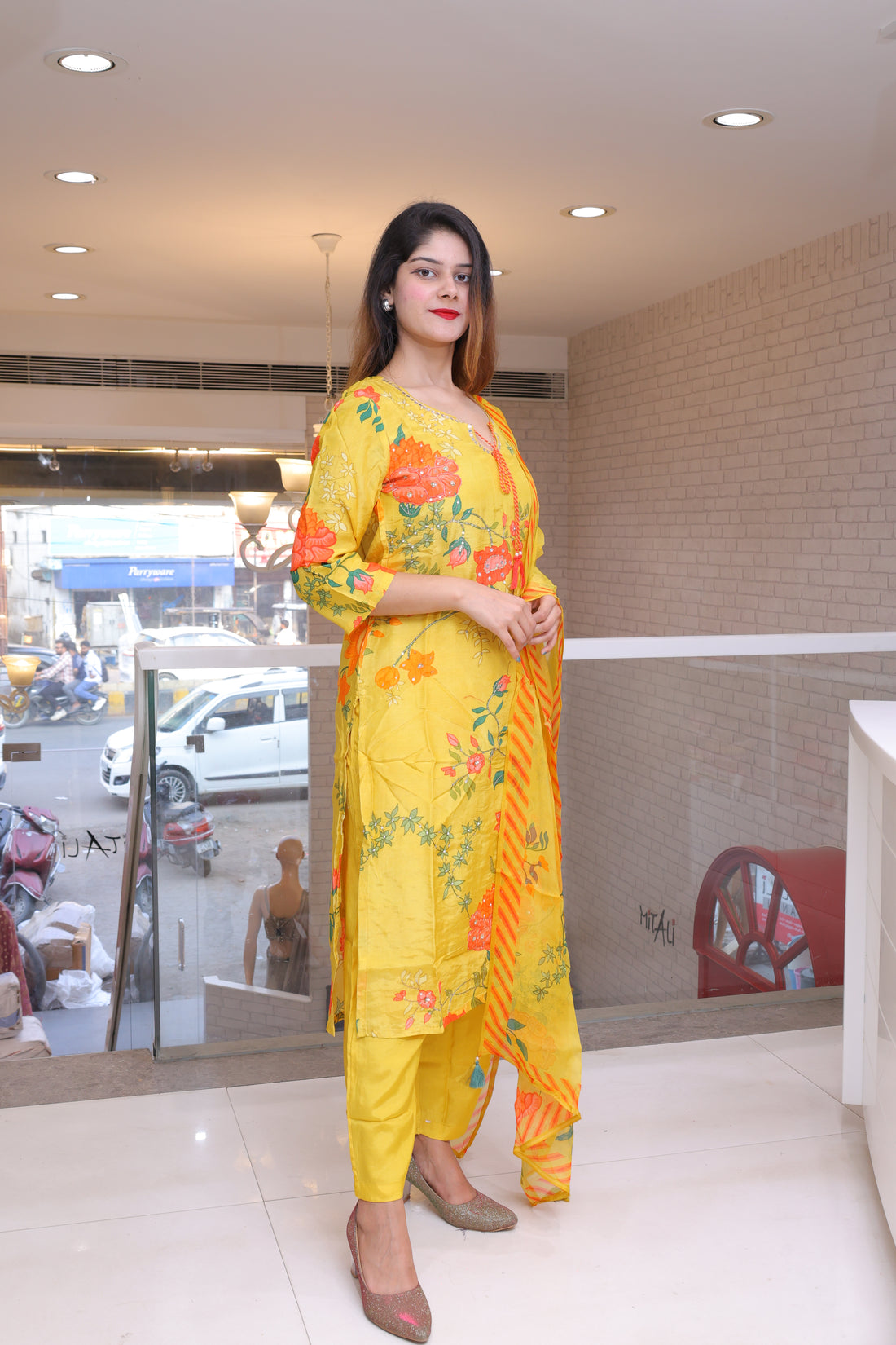 Yellow muslin suit