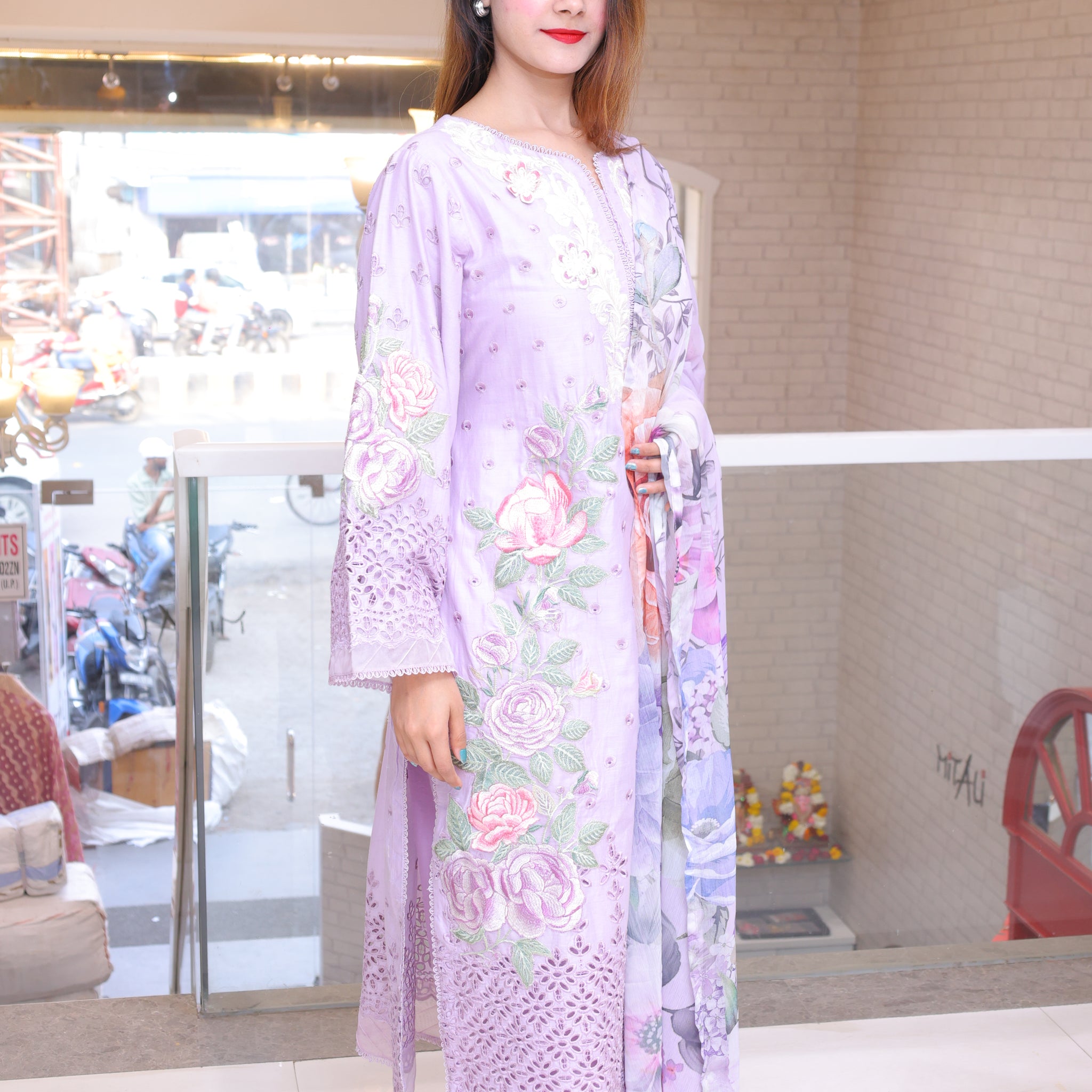 Elegant Pakistani Suit | Thread Work & Lace Details | Formal Wear
