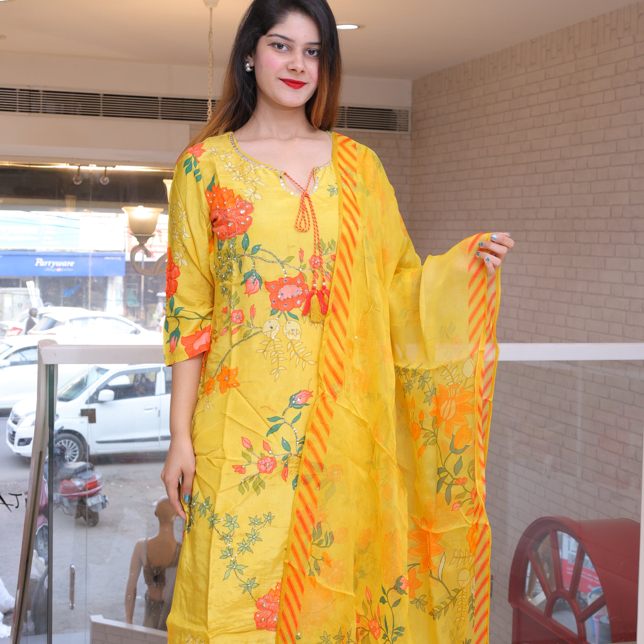Yellow muslin suit