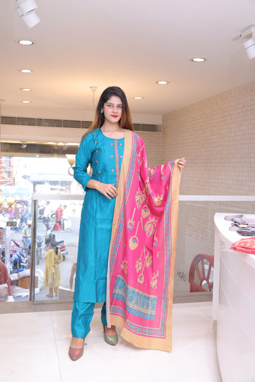 Rama Green Straight Suit with Dupatta