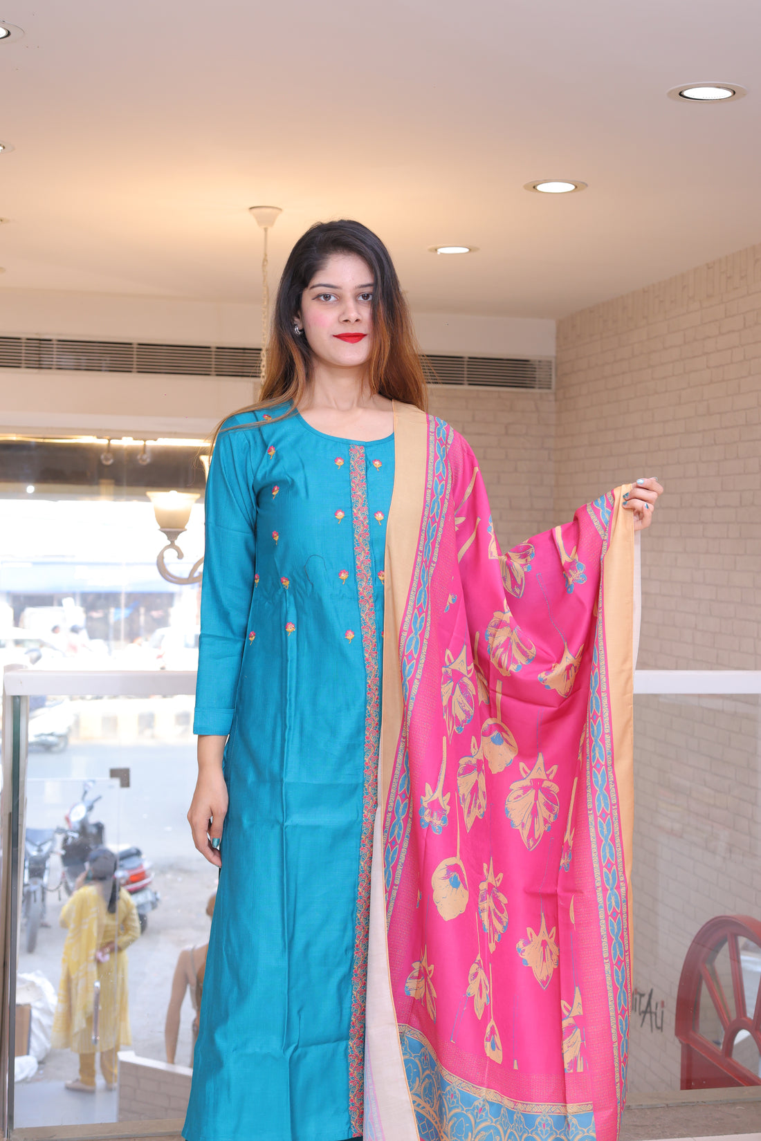 Rama Green Straight Suit with Dupatta