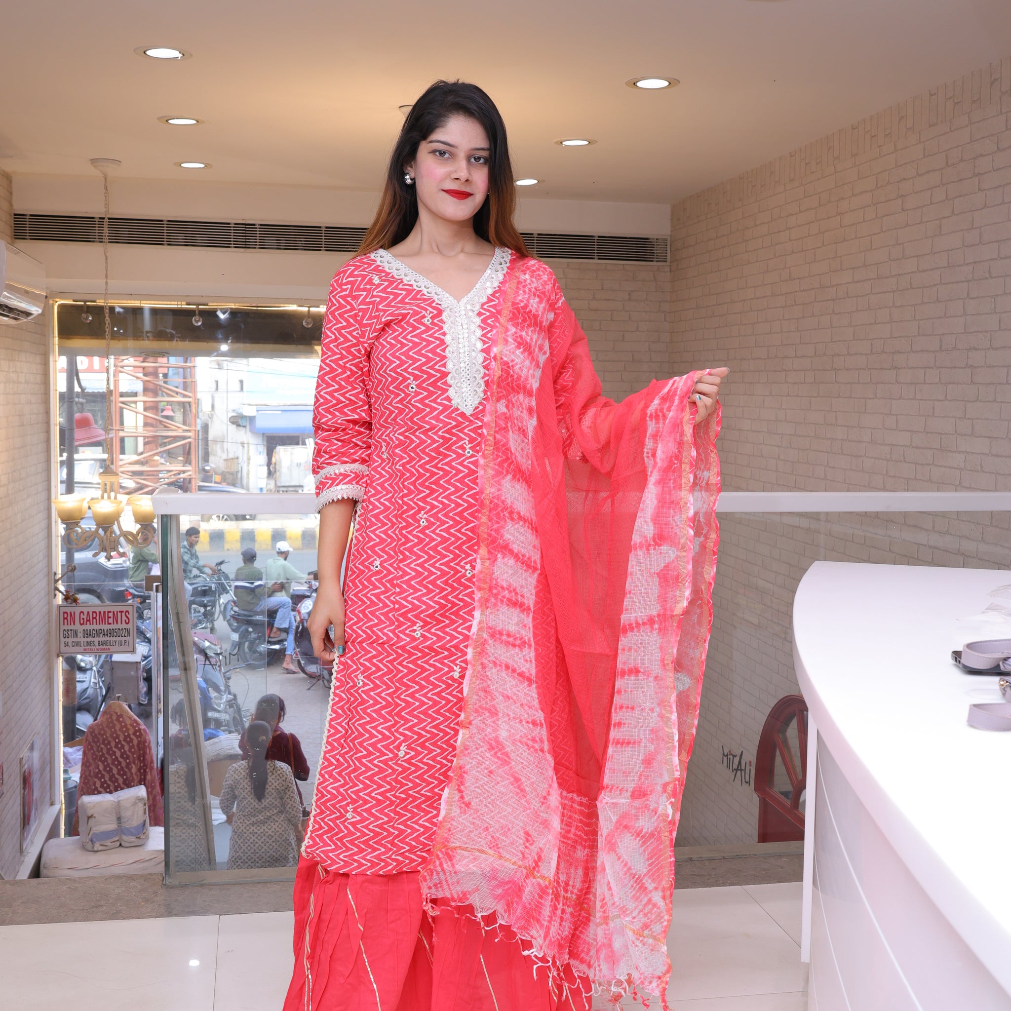 Red Pure Cotton Sharara Suit