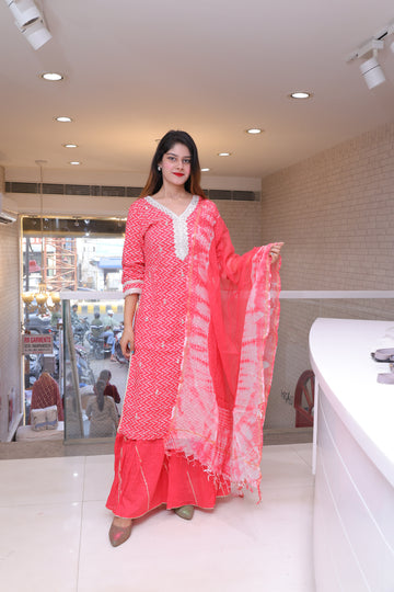 Red Pure Cotton Sharara Suit