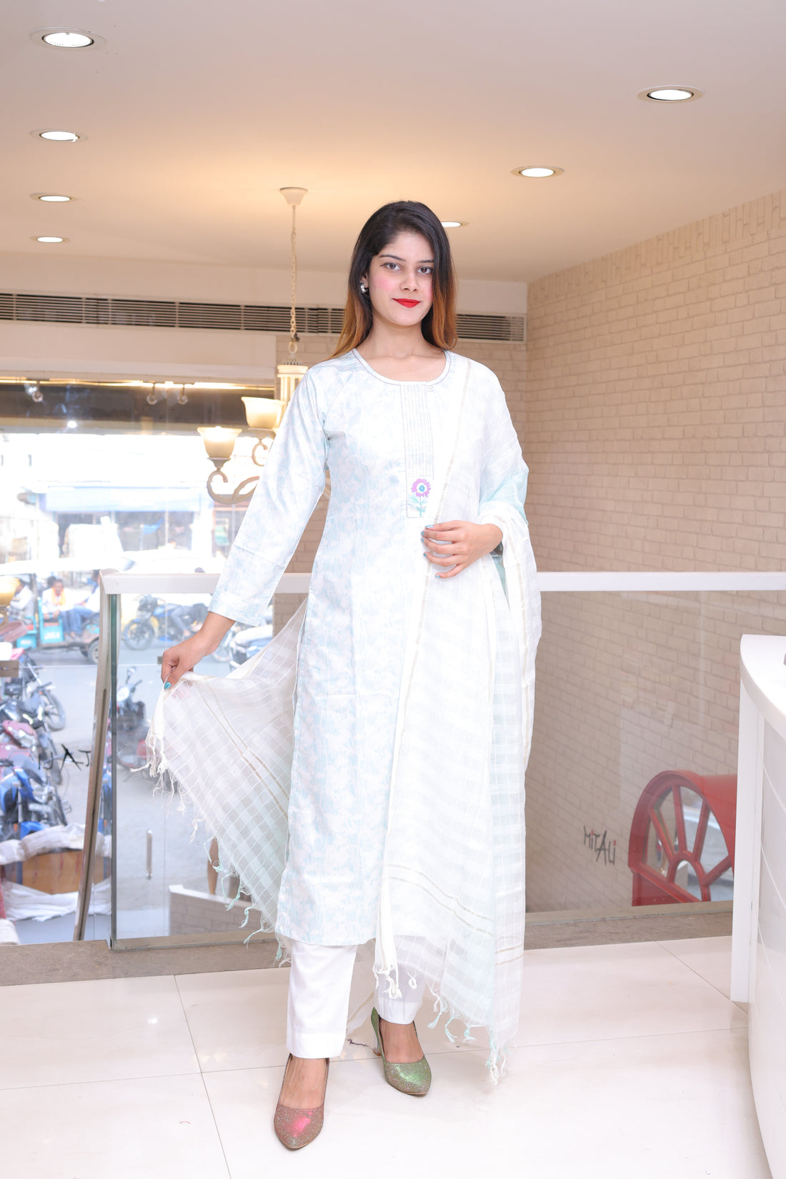 Pure Cotton Embroidered Suit