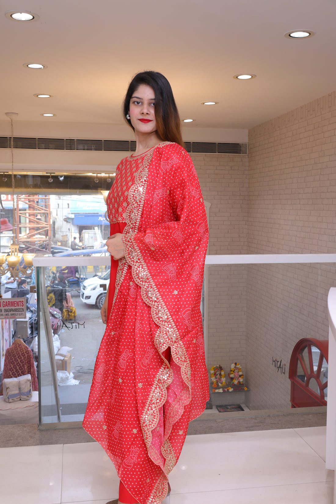 Red three piece suit