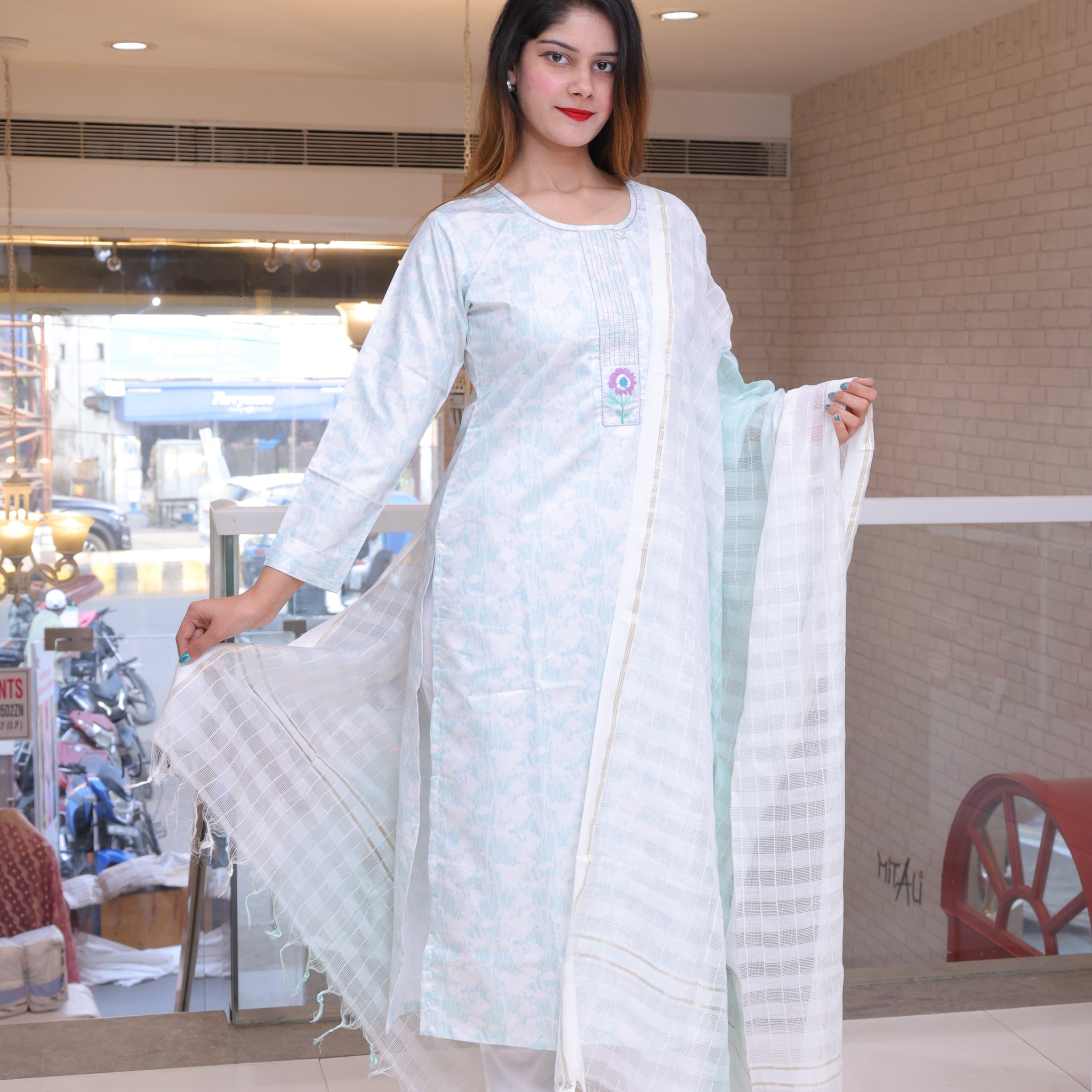 Pure Cotton Embroidered Suit
