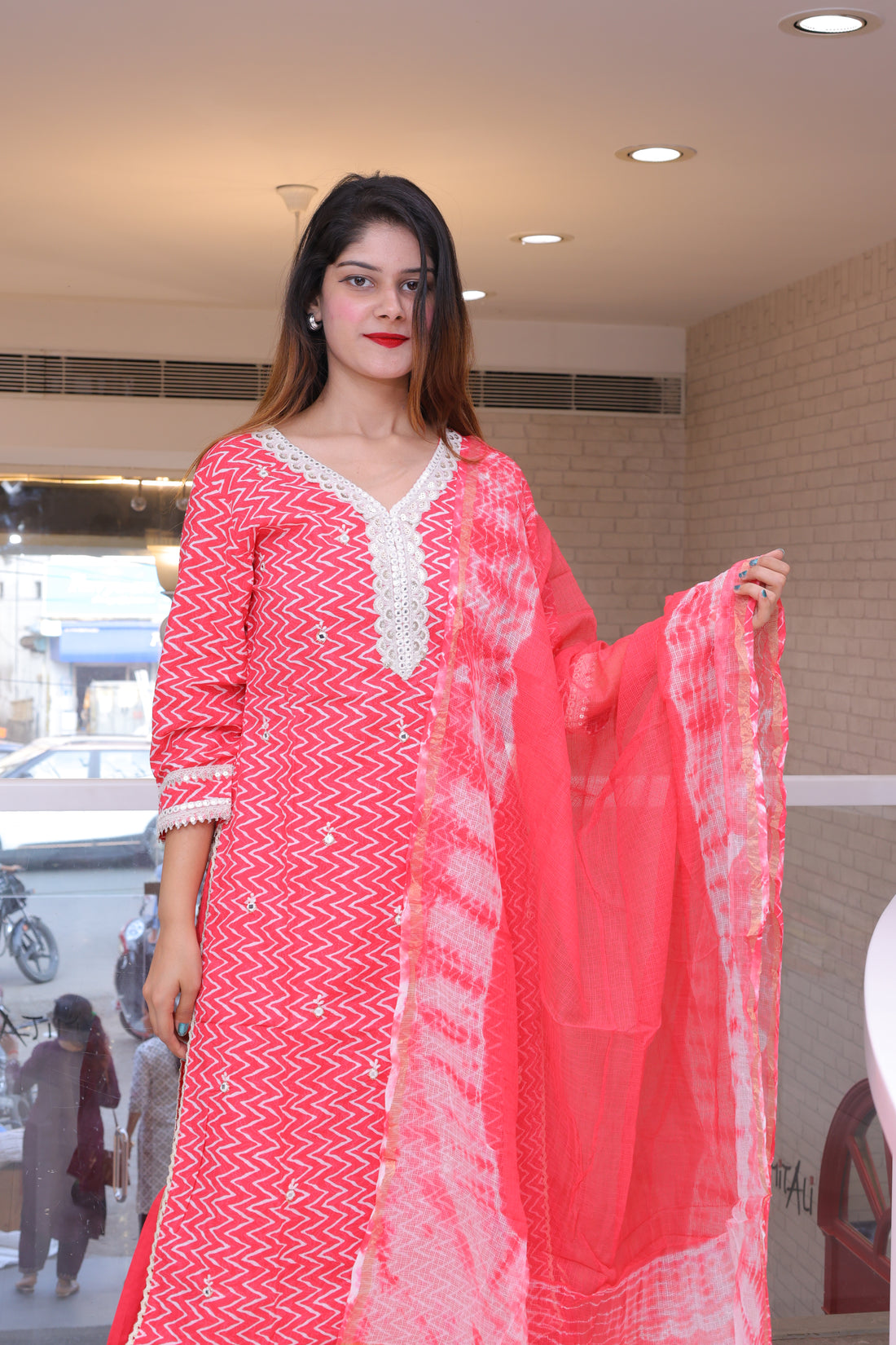 Red Pure Cotton Sharara Suit