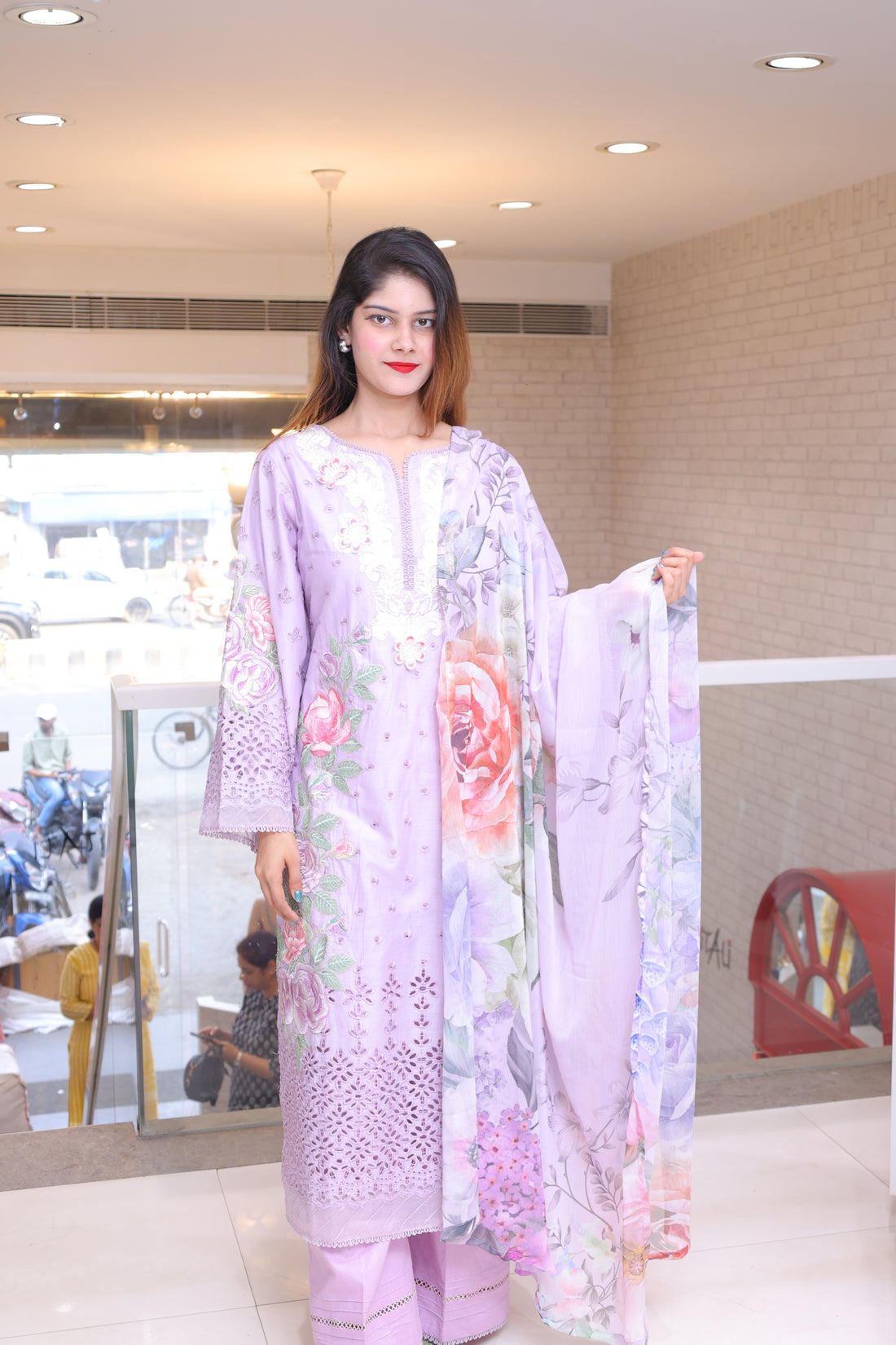 Elegant Pakistani Suit | Thread Work & Lace Details | Formal Wear